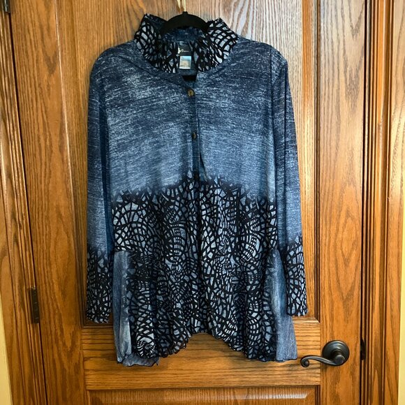 Damee, Inc Blue Sheer Button Up Long Sleeve Blouse Size Extra Large XL - Picture 1 of 5